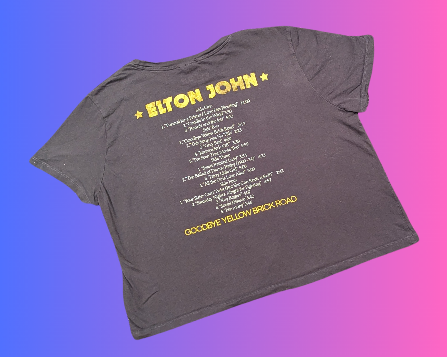 Y2K Elton John Goodbye Yellow Brick Road Crop-Top Size XL
