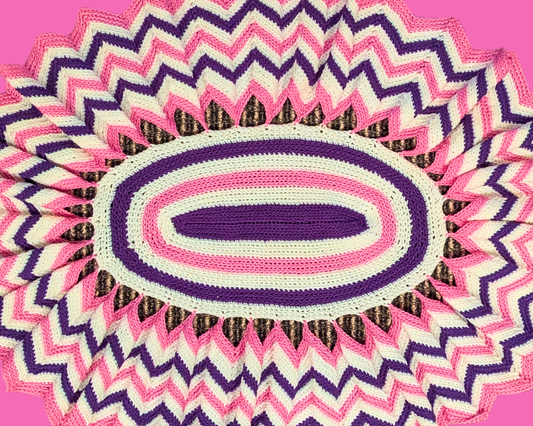 Vintage 1980's Pink, White and Purple Acrylic Crochet Rug