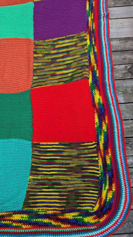 Vintage 1980's Colorful, Funky Crochet Blanket