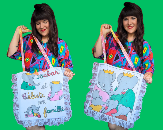 Sac fourre-tout en forme de taie d'oreiller Babar fait main et recyclé