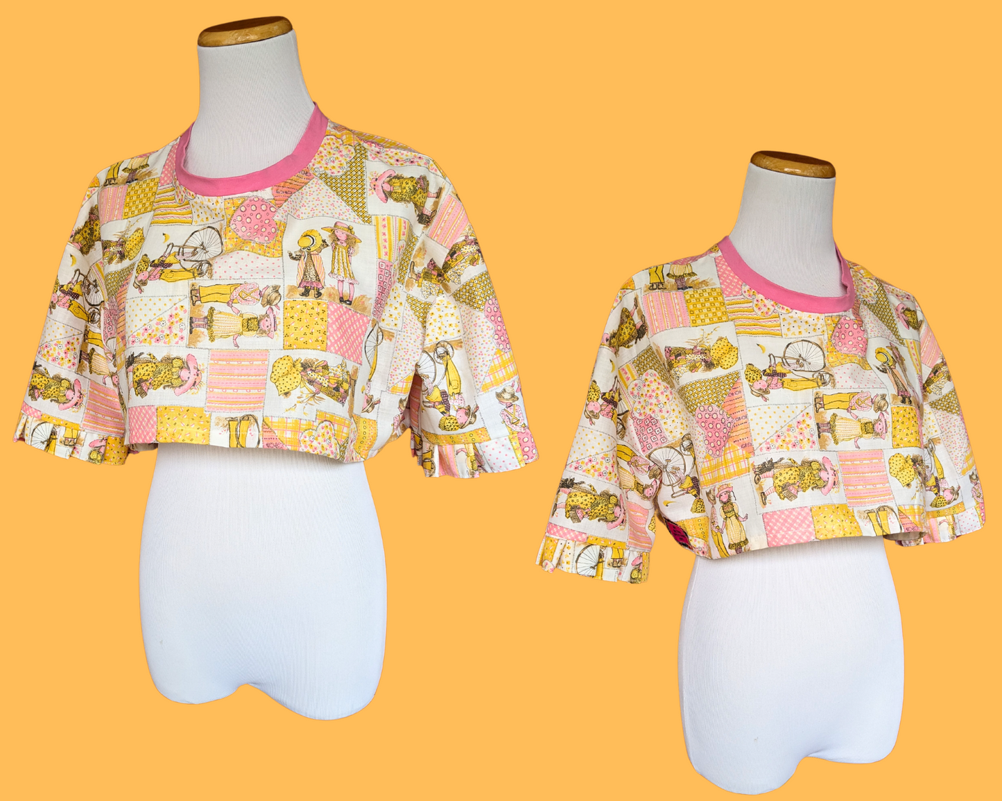Handmade, Upcycled Holly Hobbie Bedsheet Crop Top Size XS