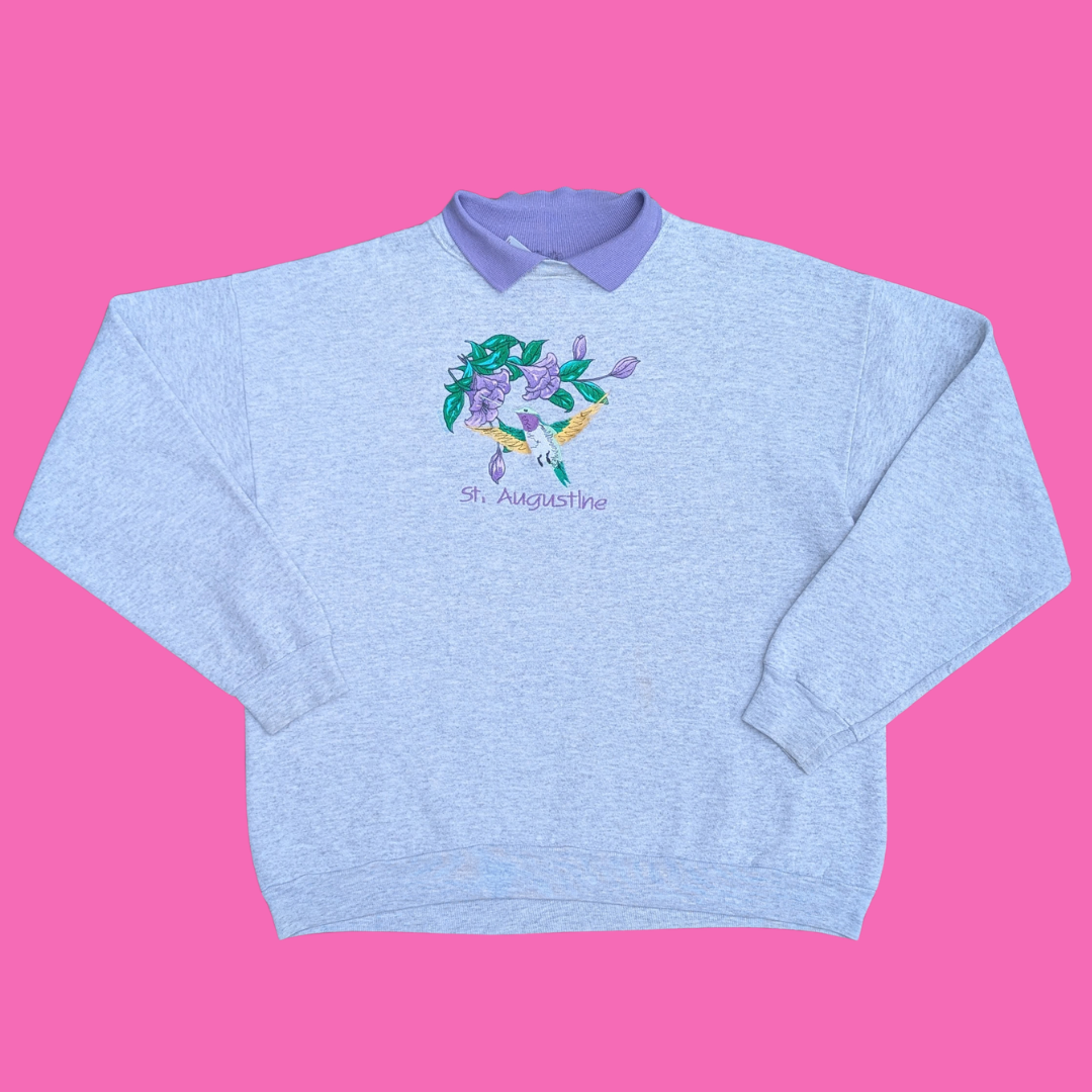 Vintage 1990's St. Augustine Embroidered Gray Crewneck Size L