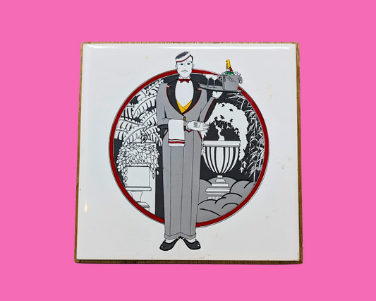 Carreau décoratif vintage des années 1980, illustration d'un serveur