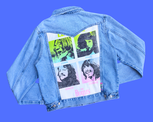 Veste en jean Let It Be, The Beatles, fabriquée à la main et recyclée, taille S