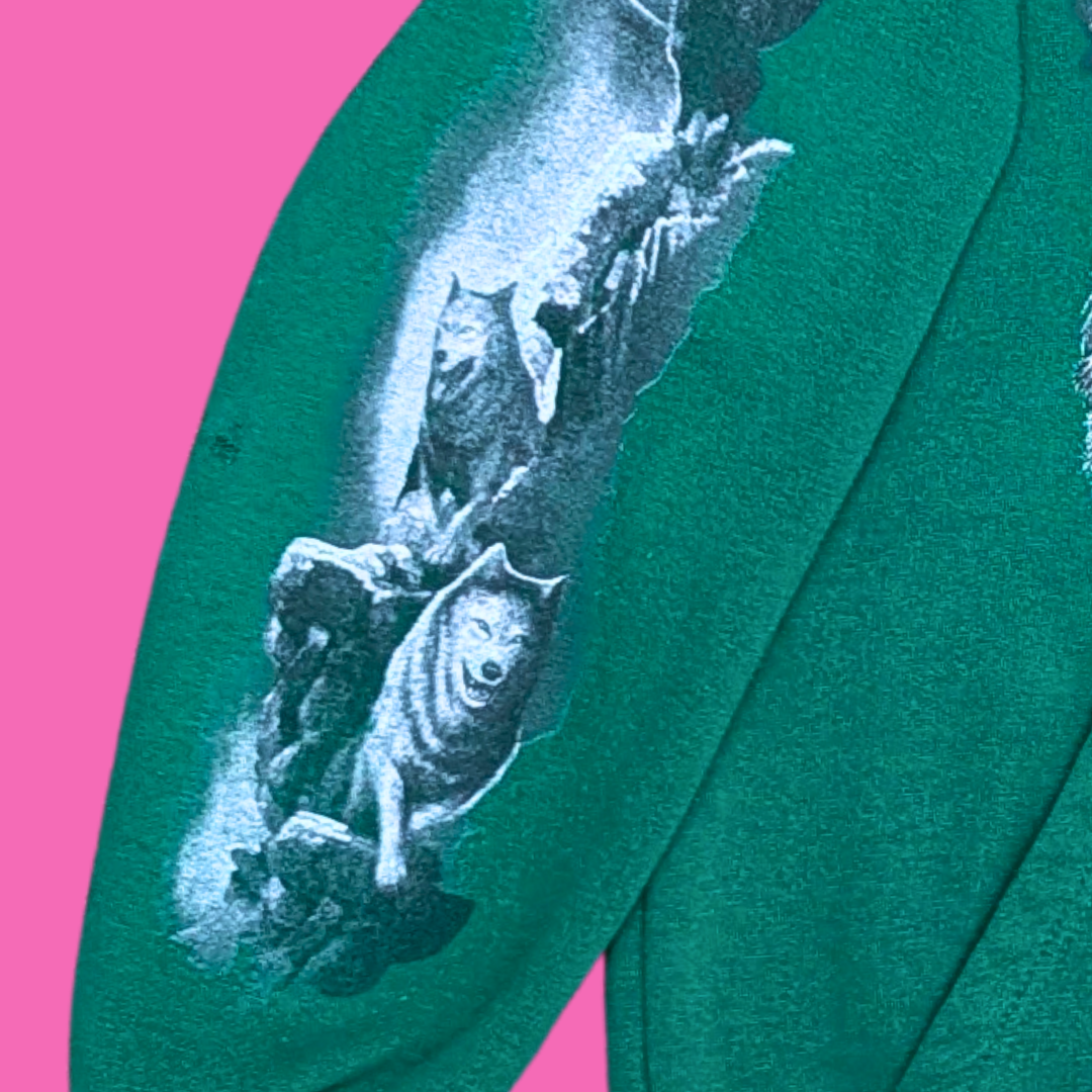 Green Wolf Print Hoodie Size S