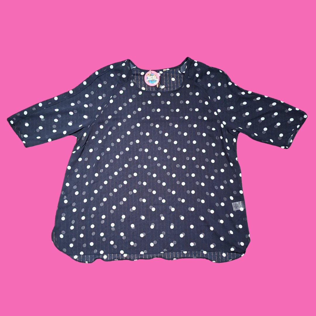 See-Through Blue Polka Dot Polyester Blouse Size 4XL