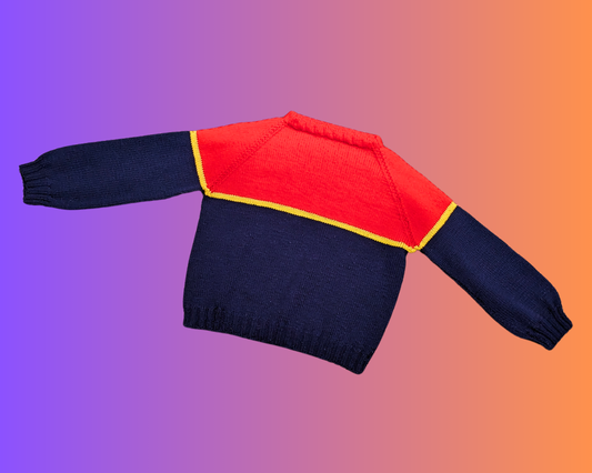 Pull vintage en tricot rouge et bleu des années 1970, taille L