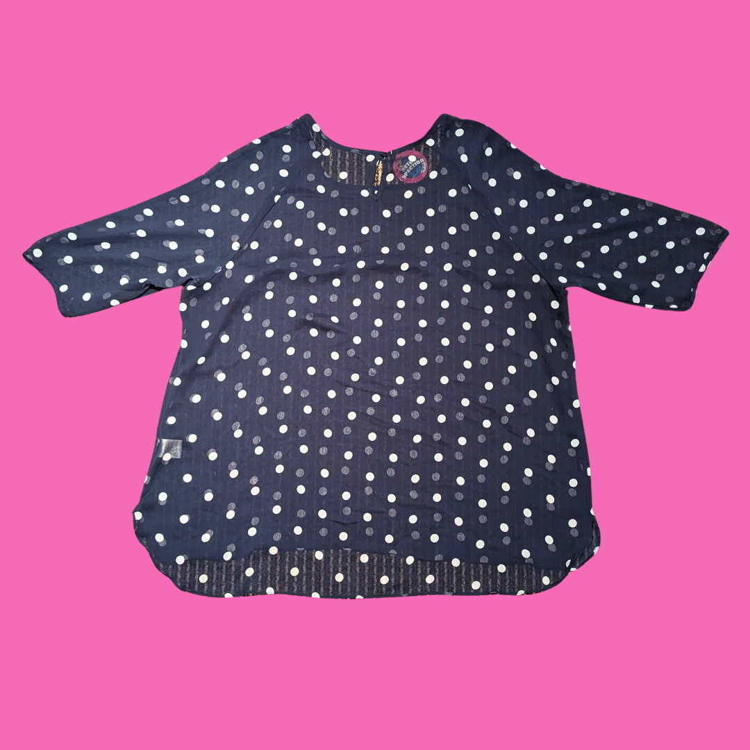 See-Through Blue Polka Dot Polyester Blouse Size 4XL