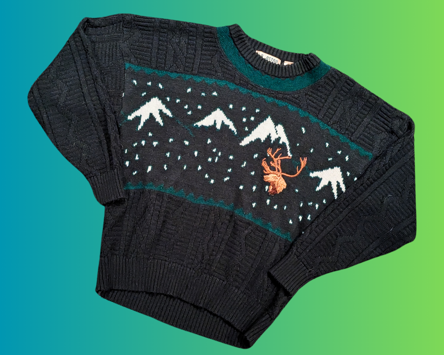 Vintage 1980's Moose Embroidery Knit Sweater Size XL