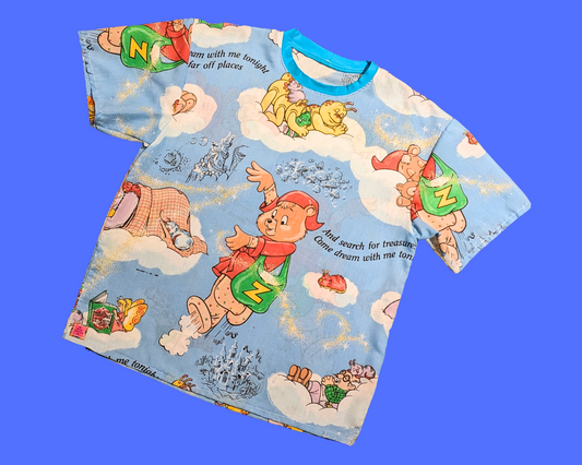 Handmade, Upcycled Teddy Ruxpin Bedsheet T-Shirt Oversized XS - Fits Like A Size M