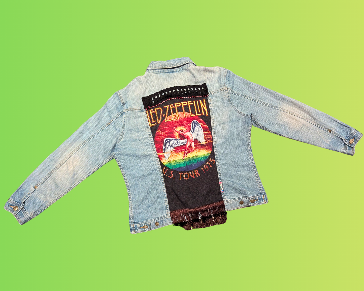 Veste en jean Led Zeppelin faite main et recyclée, taille L-XL