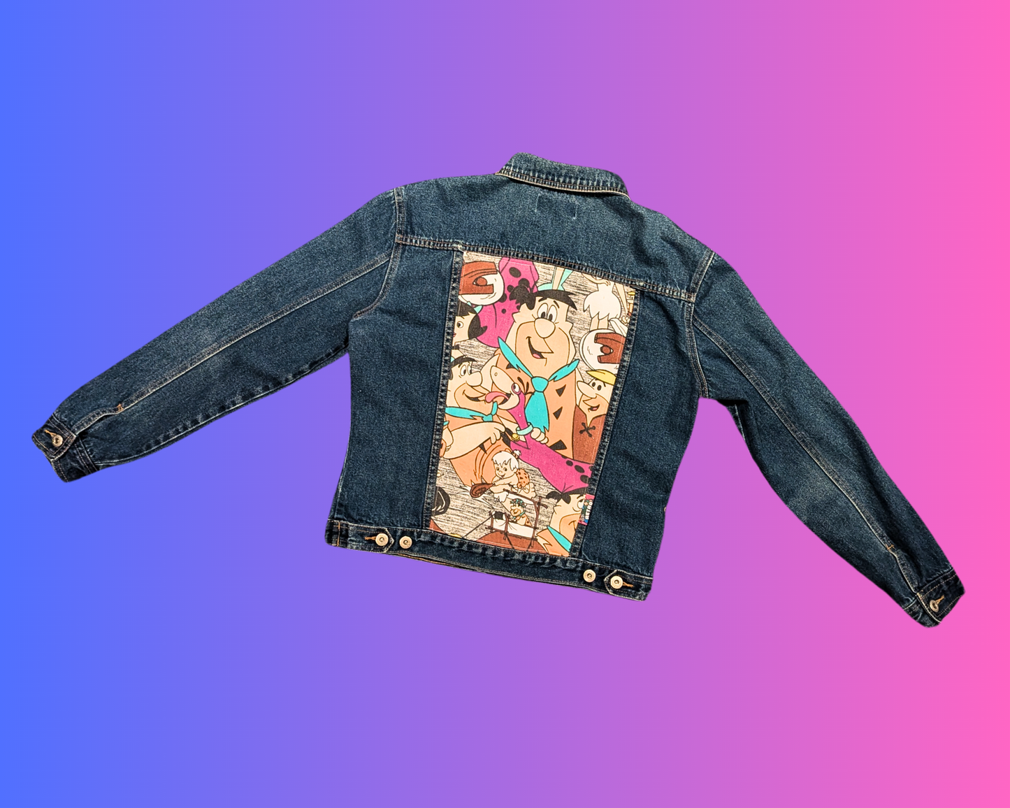 Handmade, Upcycled The Flintstones Denim Jacket Size L