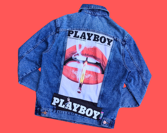Veste en jean Playboy recyclée et faite à la main, taille US 4 (M)
