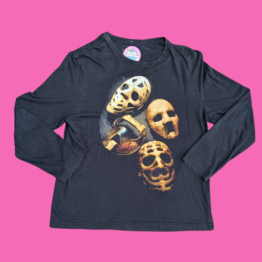 Vintage Hockey Goalie Masks Long Sleeve Shirt Size L