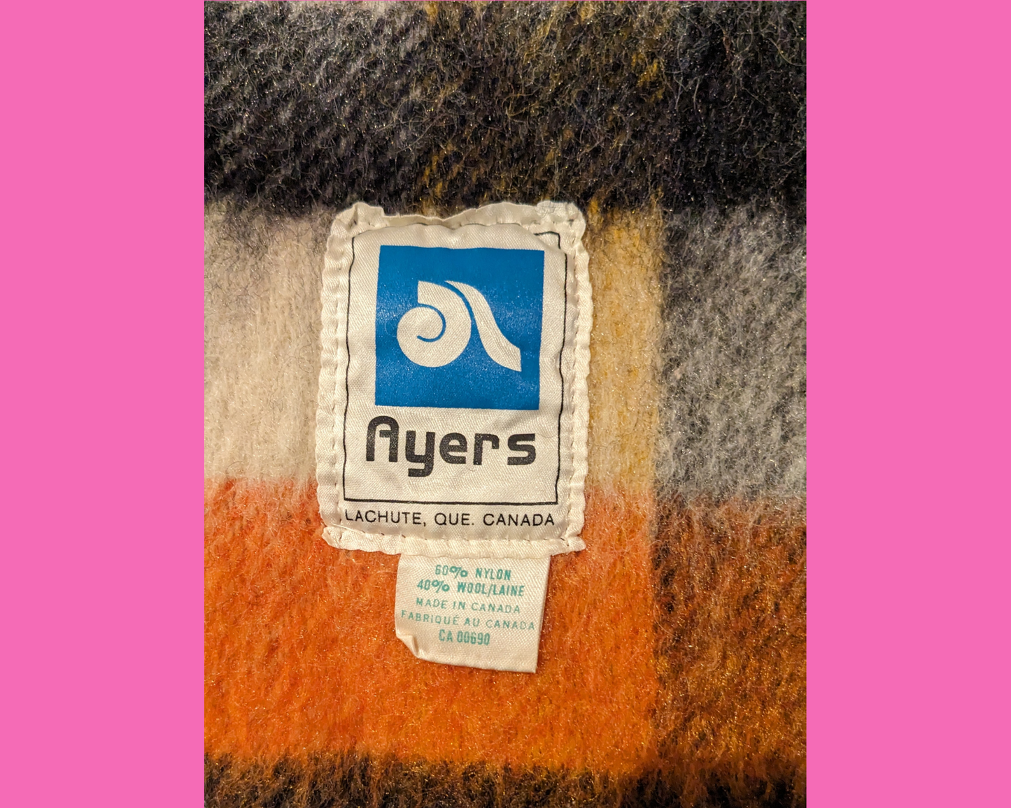 Vintage 1980's Wool and Nylon Canadian, Plaid Blanket