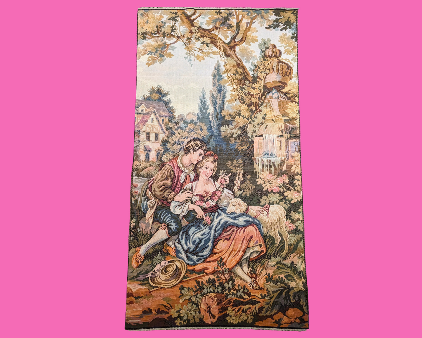 Vintage 1980's Needlepoint Tapestry of Victorian Era Lovers