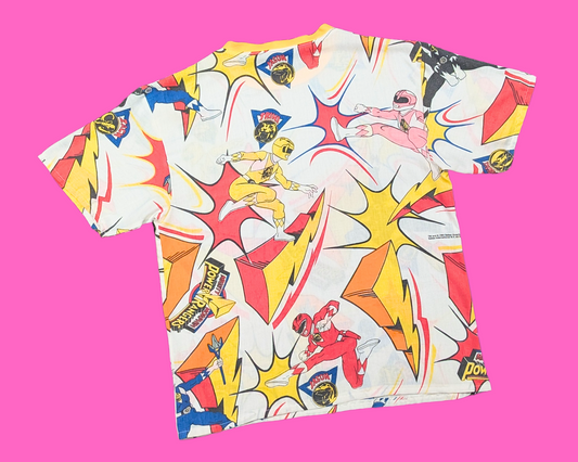 Handmade, Upcycled Vintage 1990's Power Rangers Bedsheet T-Shirt Size M