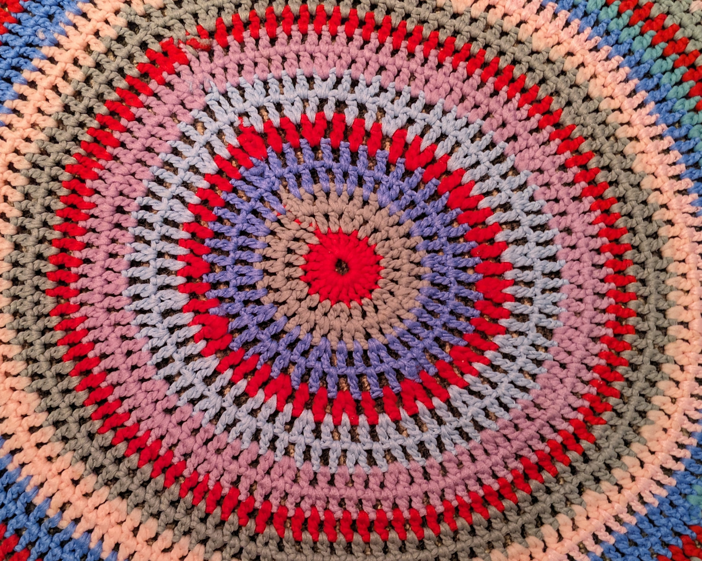 Vintage 1980's Rainbow, Synthetic Wool, Small Crochet Rug