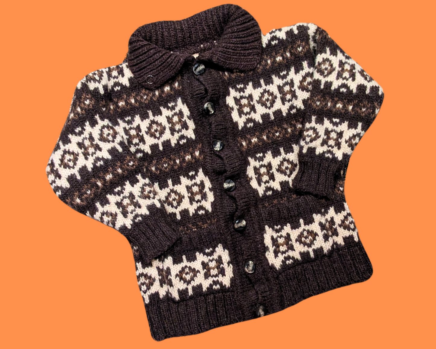 Vintage 1980's Brown and Beige Wool Knit Cardigan Size S-M