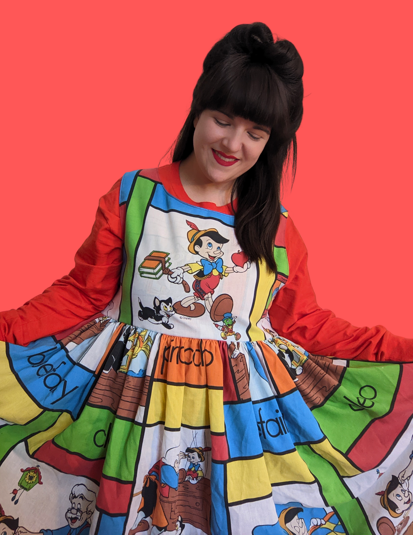 Handmade, Upcycled Disney Pinocchio Sleeveless Dress Fits L-XL