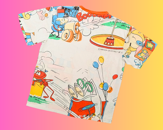 Handmade, Upcycled Vintage Pink Panther Bedsheet T-Shirt Oversized XS - Fits Like A Size M