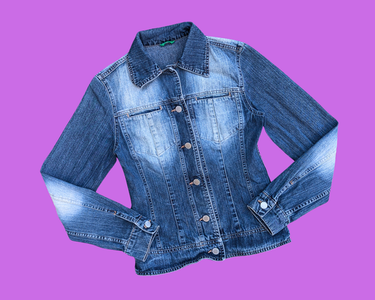 Handmade, Upcycled Bob Ross Denim Jacket Size XS