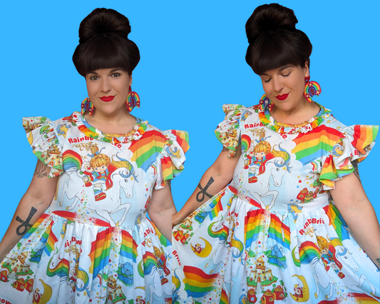 Robe drap de lit Rainbow Brite vintage des années 1980, fabriquée à la main et recyclée, taille L à XL