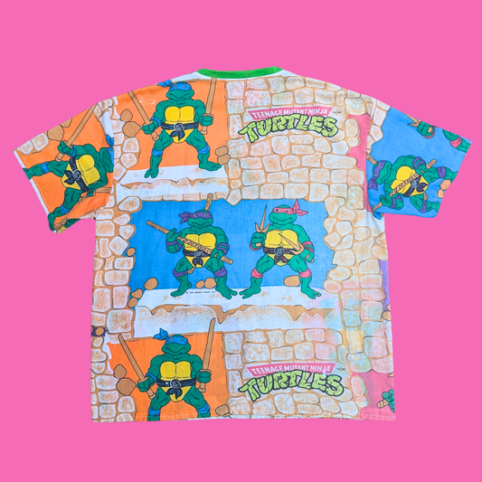 Handmade, Upcycled Teenage Mutant Ninja Turtles Bedsheet T-Shirt Oversized XL, Fitted 2XL