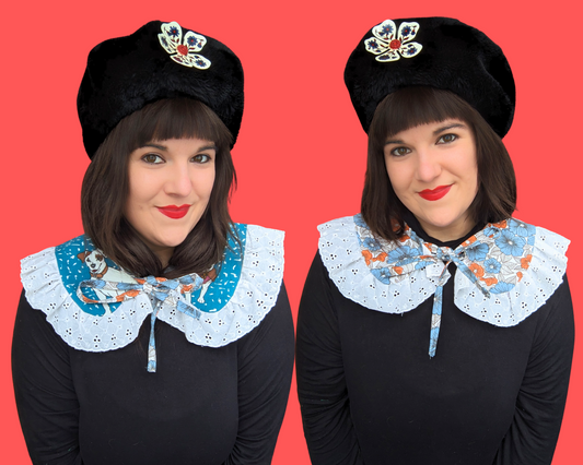 Drap de lit réversible Wishbone le chien fait main, recyclé et avec col marin et volant en dentelle