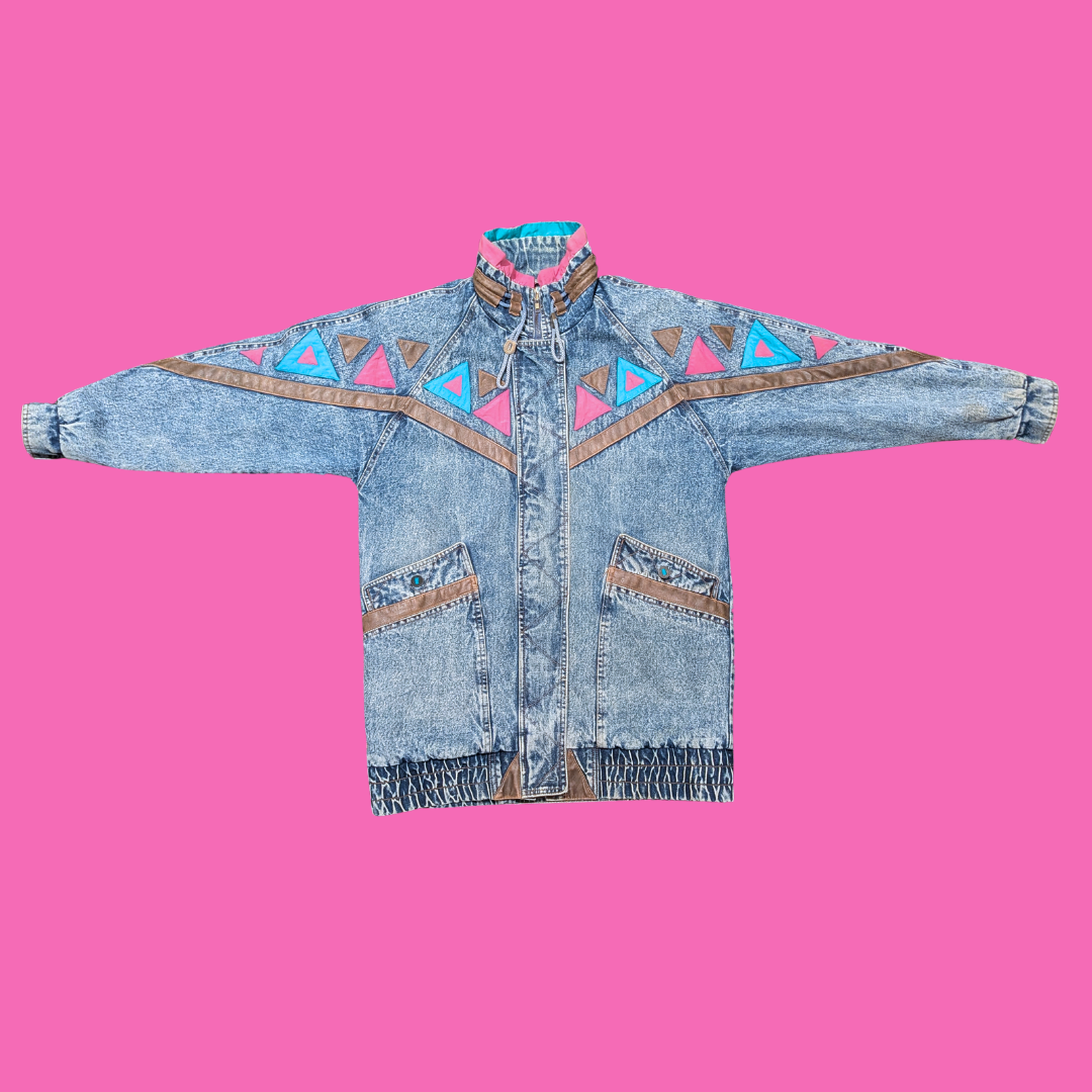 Vintage 80s Acid Wash Weathered Blues Jean Jacket for Women Size L