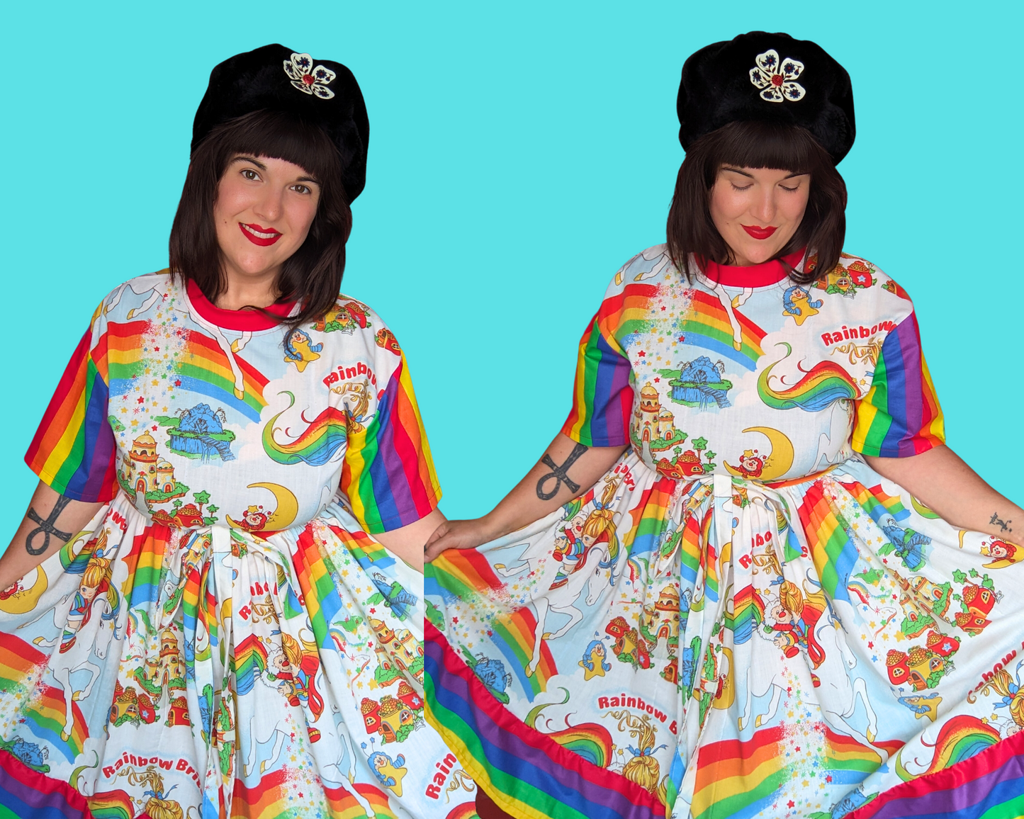 Handmade, Upcycled Vintage 1980's Rainbow Brite Bedsheet T-Shirt Dress Fits S-M-L-XL
