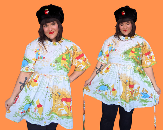 Robe t-shirt drapée Winnie l'ourson de Walt Disney, fabriquée à la main et recyclée, taille S à XL