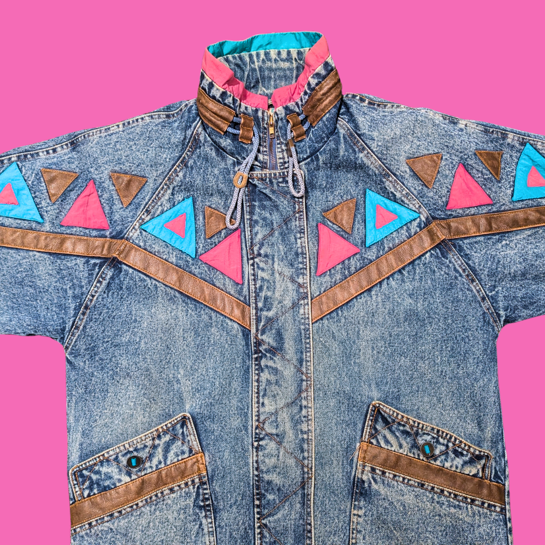Vintage 80s Acid Wash Weathered Blues Jean Jacket for Women Size L