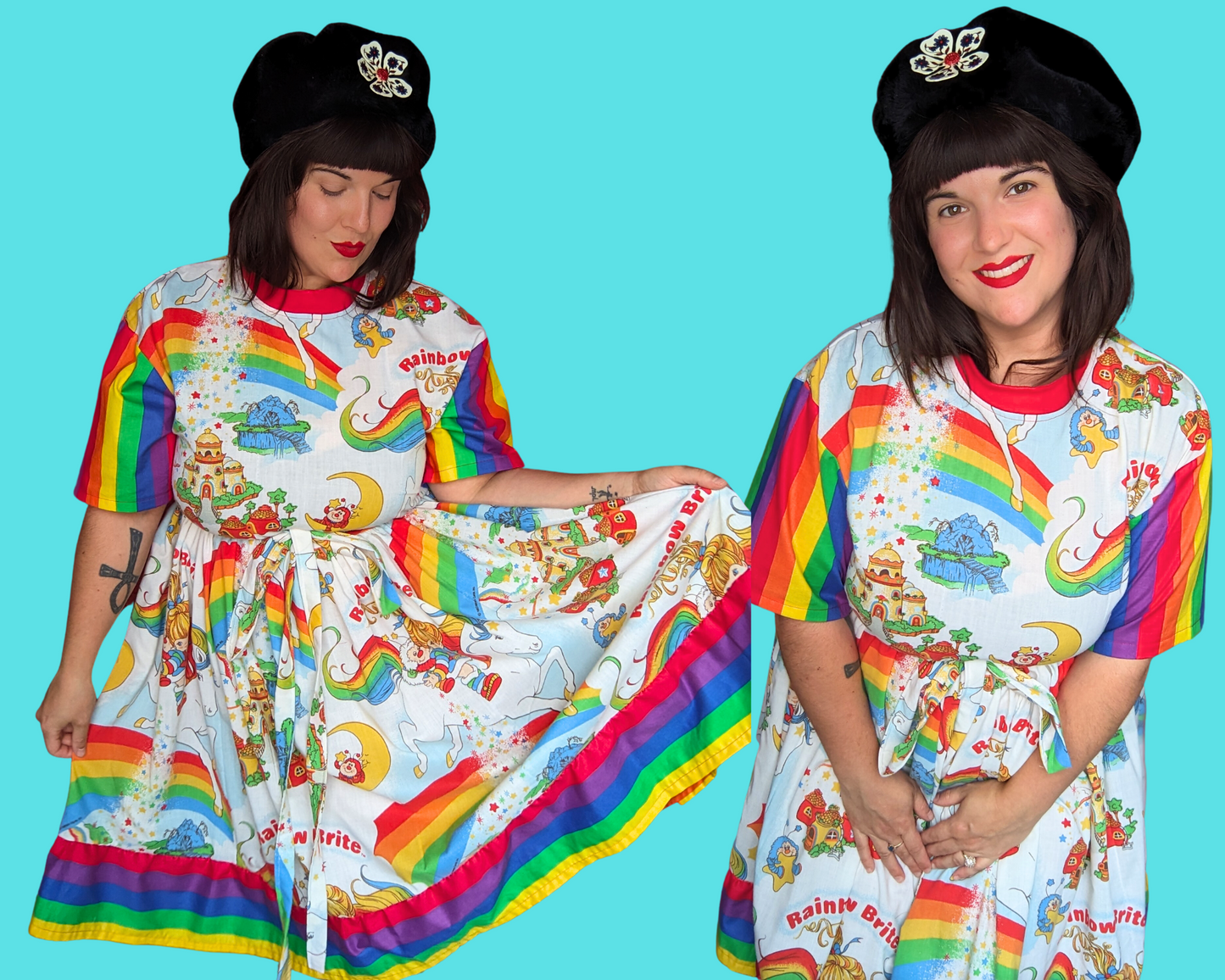 Handmade, Upcycled Vintage 1980's Rainbow Brite Bedsheet T-Shirt Dress Fits S-M-L-XL