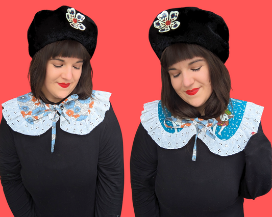 Drap de lit réversible Wishbone le chien fait main, recyclé et avec col marin et volant en dentelle