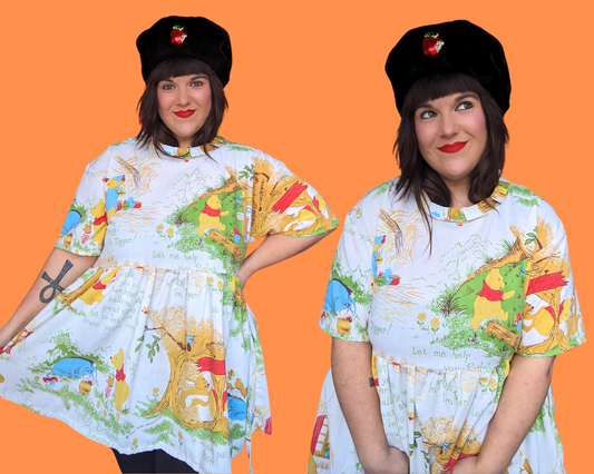 Robe t-shirt drapée Winnie l'ourson de Walt Disney, fabriquée à la main et recyclée, taille S à XL