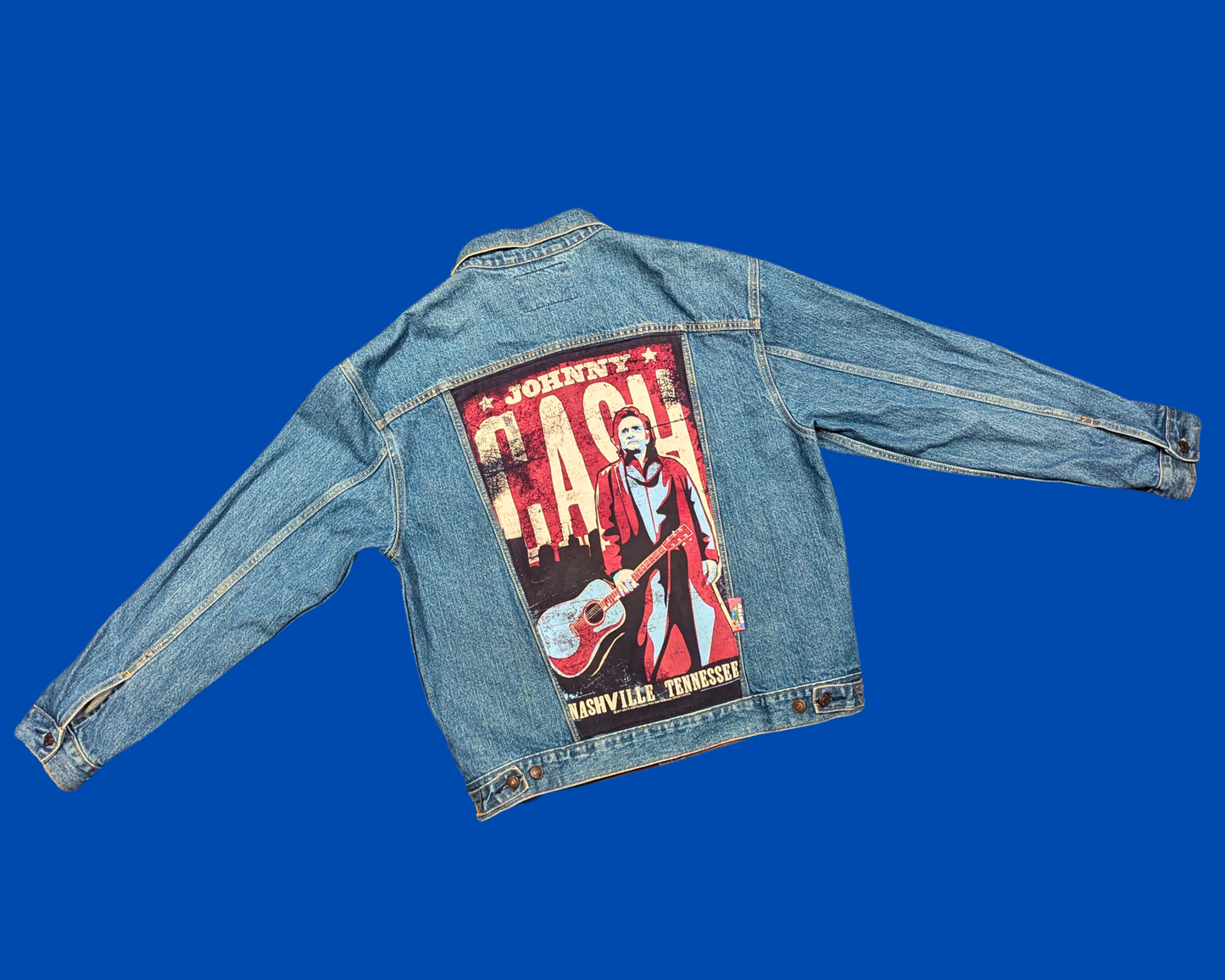 Handmade, Upcycled Denim Jacket with a Johnny Cash T-Shirt Size L for Men