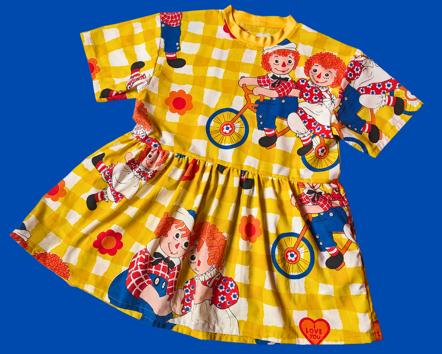 Handmade, Upcycled Vintage 1980's Raggedy Ann & Andy Bedsheet T-Shirt Dress Fits S-M-L-XL