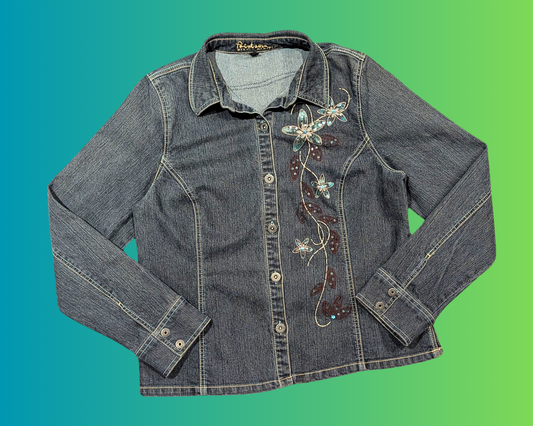 Handmade, Upcycled Bob Ross Denim Jacket Size XL