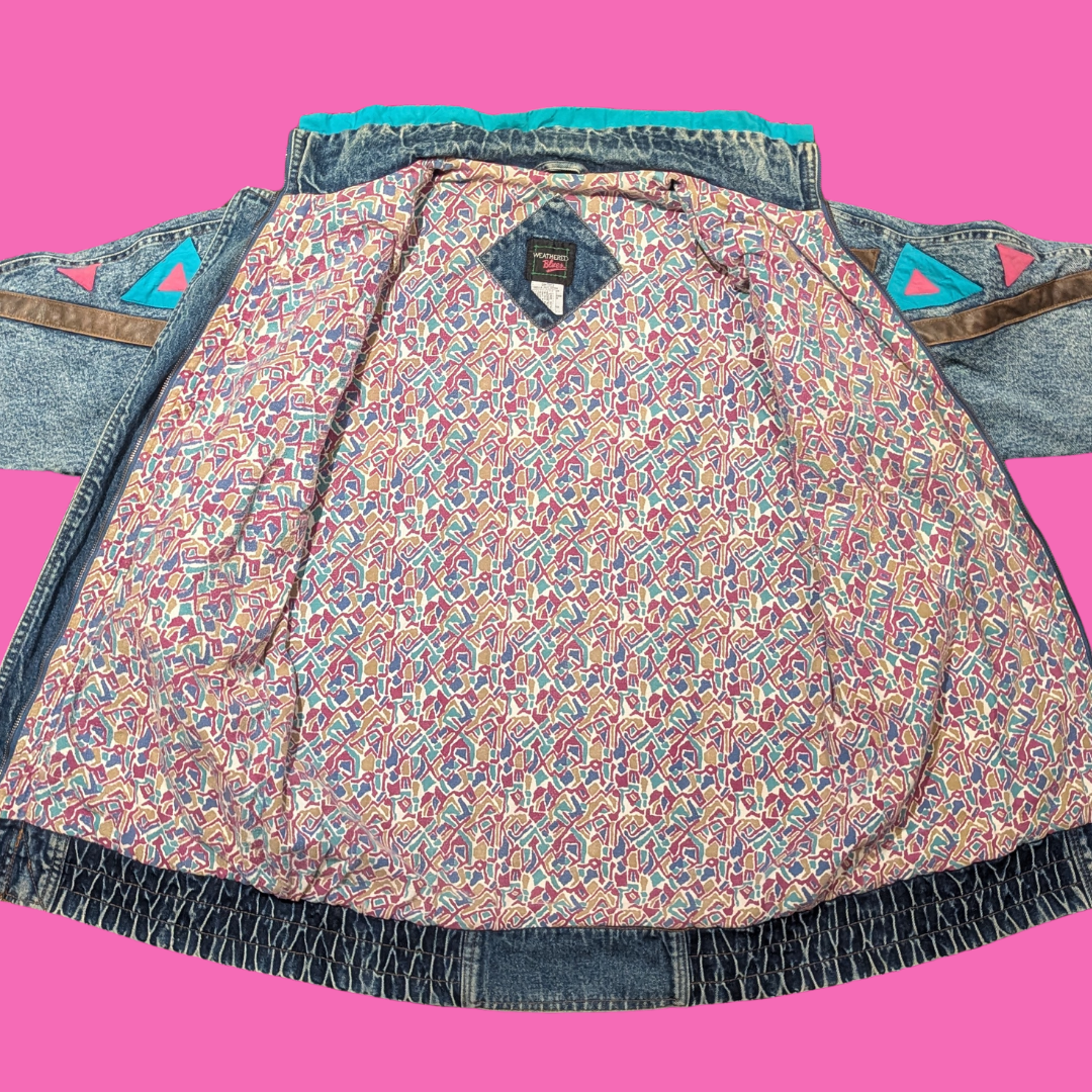 Vintage 80s Acid Wash Weathered Blues Jean Jacket for Women Size L