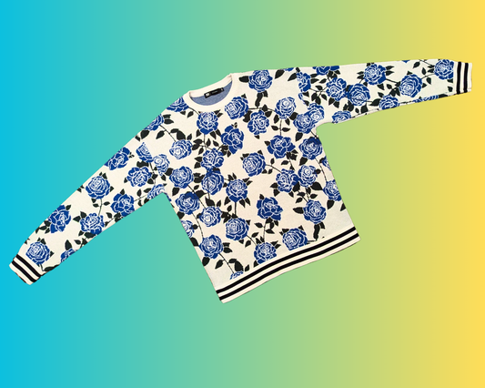 Y2K Blue Floral Sweater Size S