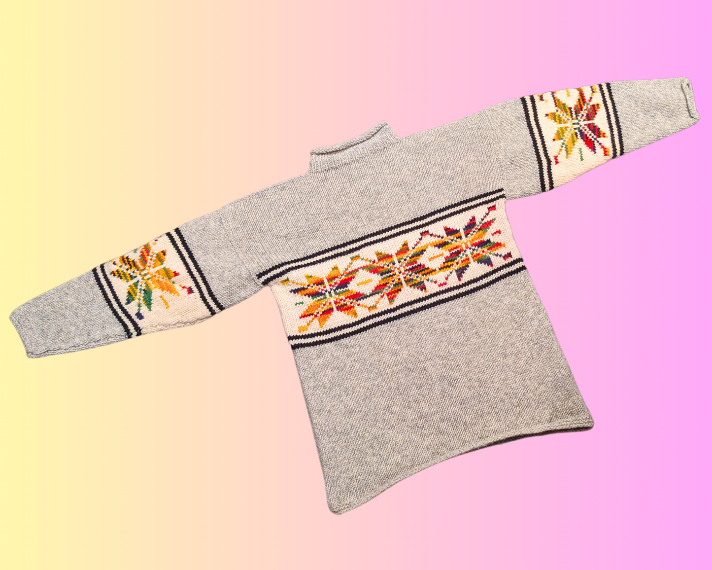 Vintage 1980's Gray and Rainbow Colors Knit Sweater Size L