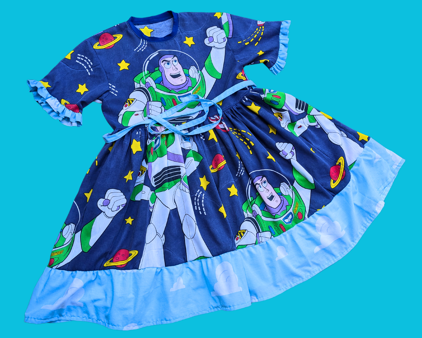 Handmade, Upcycled Vintage 1990's Walt Disney's, Pixar Toy Story, Buzz Lightyear Bedsheet T-Shirt Dress Fits S-M-L-XL