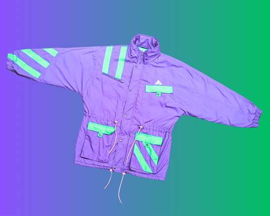 Veste de ski vintage violette et verte des années 1990 par SunAlp Sport Mode Taille L
