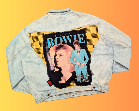 Veste en jean Levi's David Bowie recyclée et faite à la main, taille XL