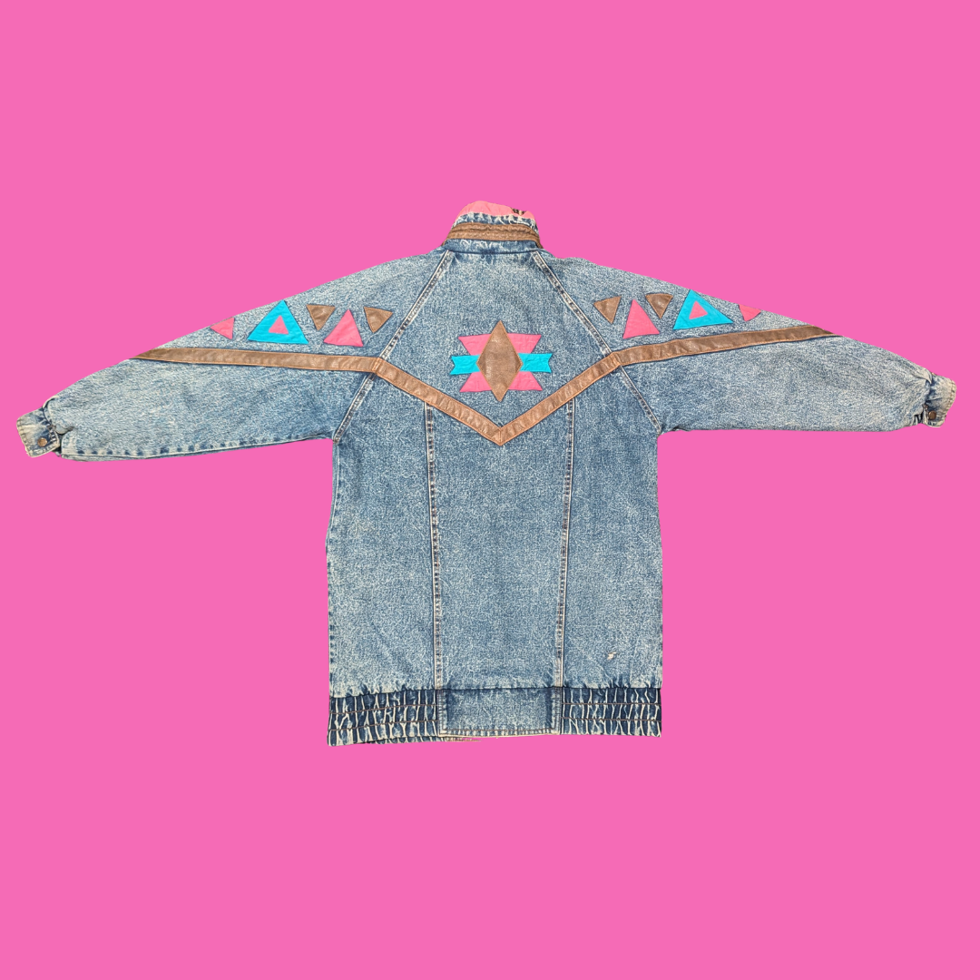 Vintage 80s Acid Wash Weathered Blues Jean Jacket for Women Size L