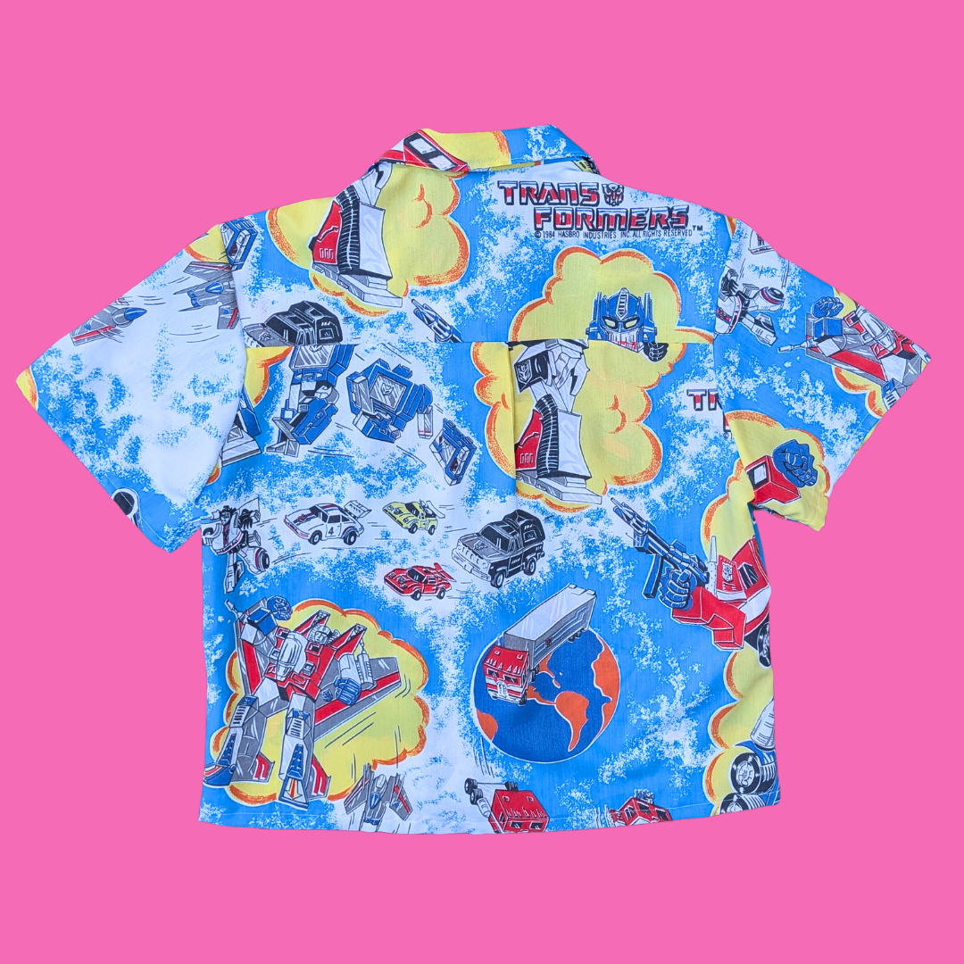 Handmade, Upcycled Transformers Bedsheet Button Down Shirt Size L