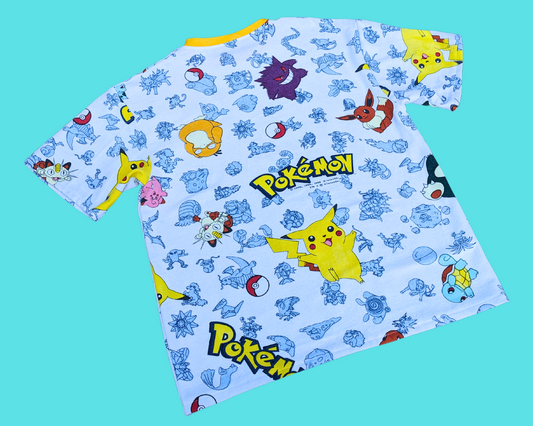 Handmade, Upcycled Pokemon Flannel Bedsheet T-Shirt Oversized XS - Fits Like A Size M