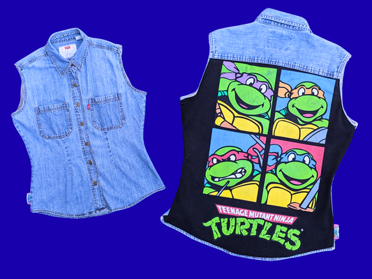 Handmade, Upcycled Levi's Teenage Mutant Ninja Turtles Vest Jacket Size M