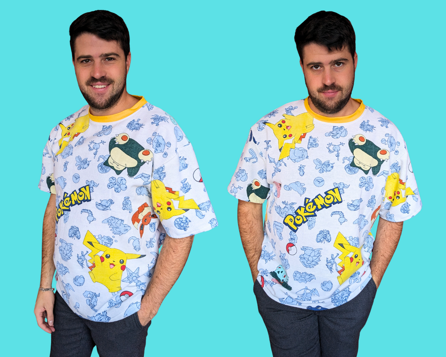 Handmade, Upcycled Pokemon Flannel Bedsheet T-Shirt Oversized XS - Fits Like A Size M